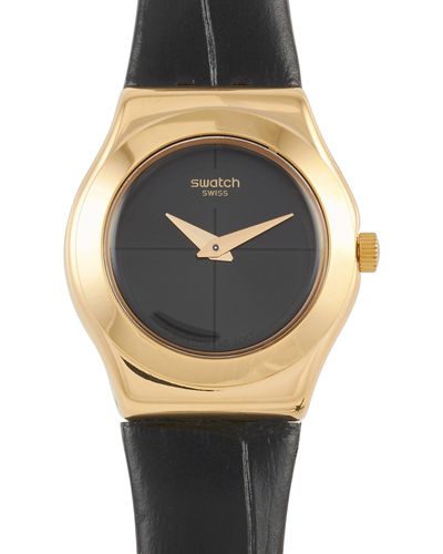 Swatch Nuit Blanche Black & Gold Ladies' Watch Ysg156 - Metallic