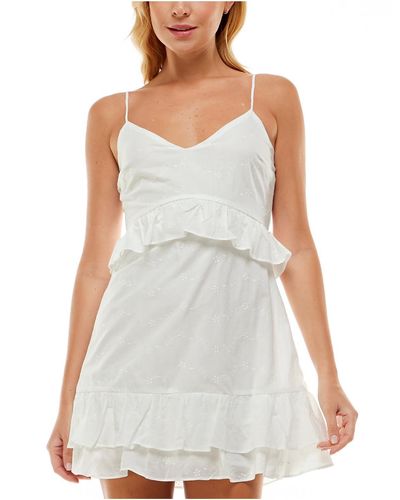 Trixxi Juniors Cotton Embroidered Fit & Flare Dress - White