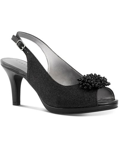 Karen Scott Breena Shimmer Open Toe Heel Sandals - Black