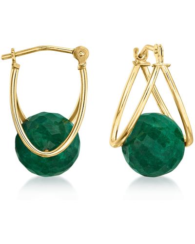 Ross-Simons Emerald Bead Double-hoop Earrings - Green