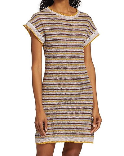 See By Chloé Textured Summer Striped Lurex Knit Dress - Brown
