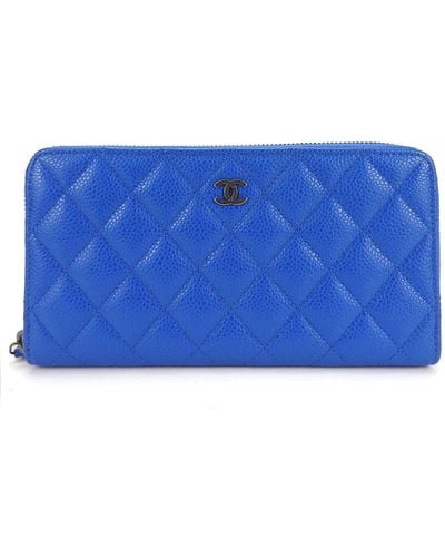 Chanel Zip Around Wallet Leather Wallet (pre-owned) - Blue