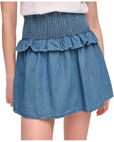 DKNY Denim Smocked Denim Skirt - Blue