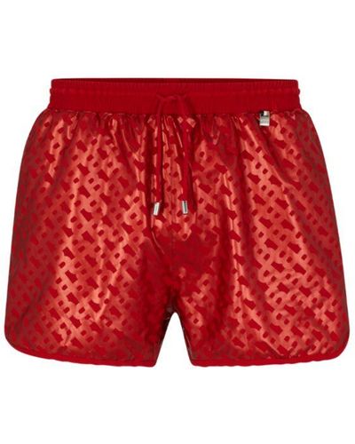 BOSS Monogram-print Swim Shorts - Red