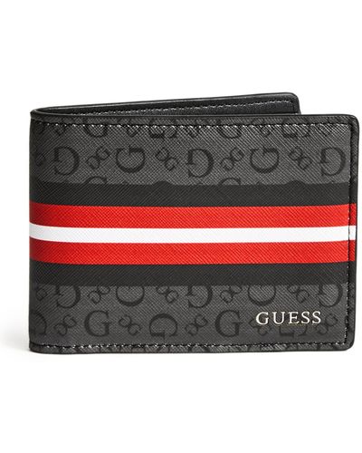 Guess Factory Slim Logo Striped Bifold Wallet - Red