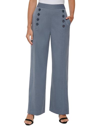 DKNY Wide Leg Button High-waist Pants - Blue