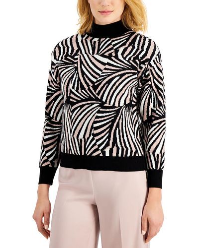 Anne Klein Pattern Knit Mock Turtleneck Sweater - Black