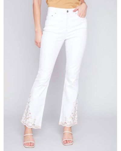 Charlie b Embroidered Bootcut Pants - White