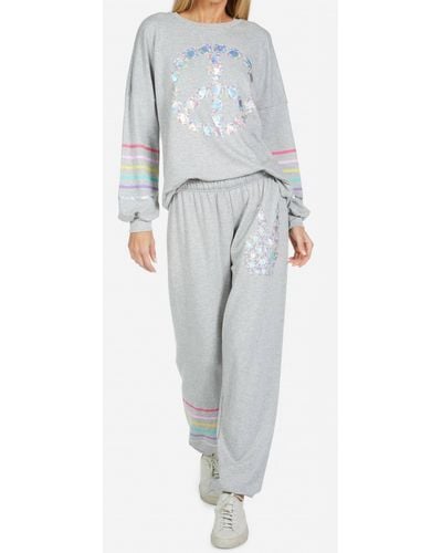 Lauren Moshi Tanzy Color Diamond Peace Sweatpants - Gray