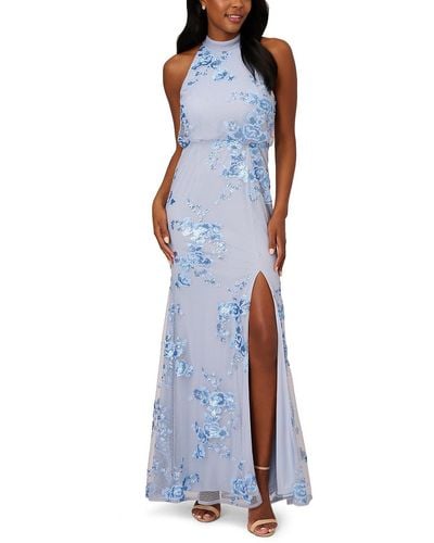 Adrianna Papell Sequined Blouson Evening Dress - Blue