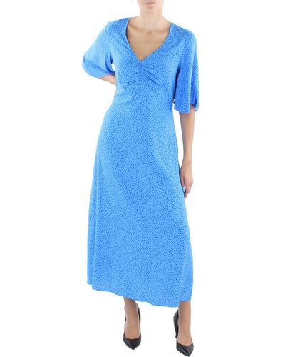 Mango Ruched V-neck Midi Dress - Blue