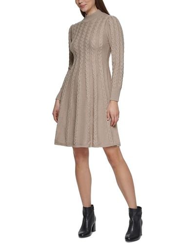 Jessica Howard Petites Mock Neck Cable Knit Sweaterdress - Natural
