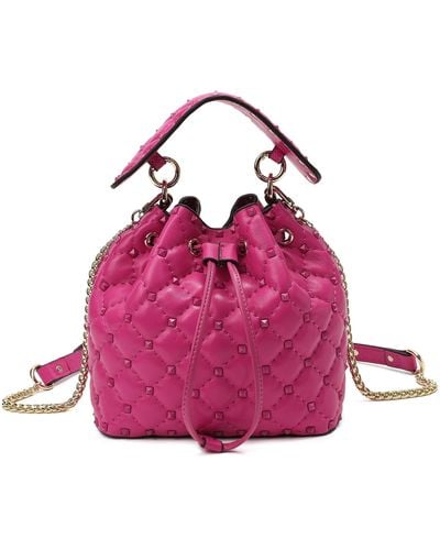 Tiffany & Fred Quilted Studded Lambskin Drawstring Shoulder Bag - Pink