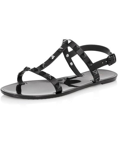 Aqua Studded Open Toe Jelly Sandals - Black