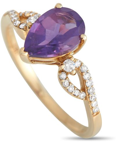 Non-Branded Lb Exclusive 14k Yellow 0.15ct Diamond And Amethyst Ring Rc4-11823yam - Purple