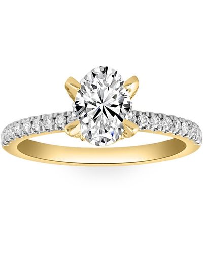 Pompeii3 1 1/2ct Oval Diamond Accents Engagement Ring White Yellow Or Rose Gold Lab Grown - Metallic