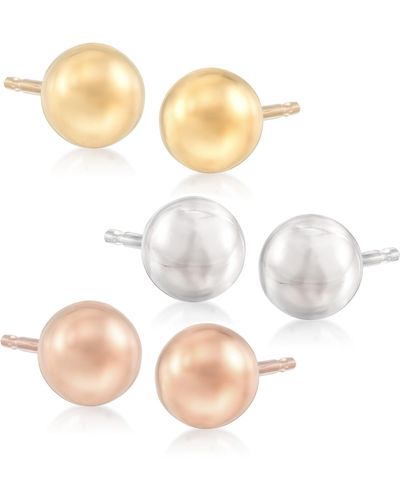 Ross-Simons Tri-colored Gold Jewelry Set: 3 Pairs Of 6mm Ball Stud Earrings - White