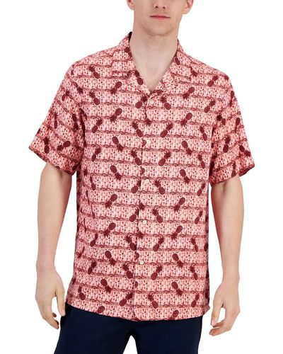 Club Room Elevated Collar Printed Button-down Shirt - Red