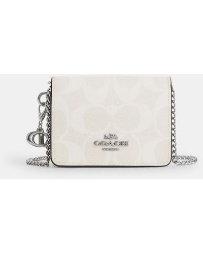 COACH Boxed Mini Wallet On A Chain In Signature Canvas - White