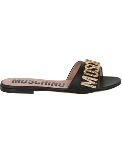 Moschino Jewel Logo Flat Sandals - Black