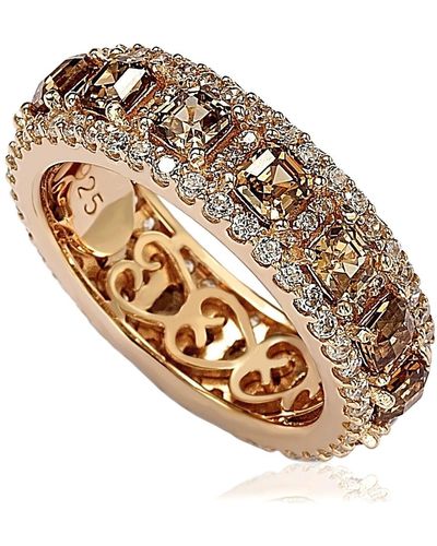 Suzy Levian Rose Sterling Silver Cubic Zirconia Champagne And White Modern Eternity Band - Brown
