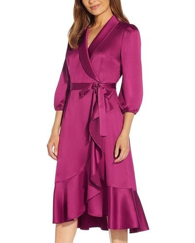 Adrianna Papell Surplice Mid Calf Wrap Dress - Purple