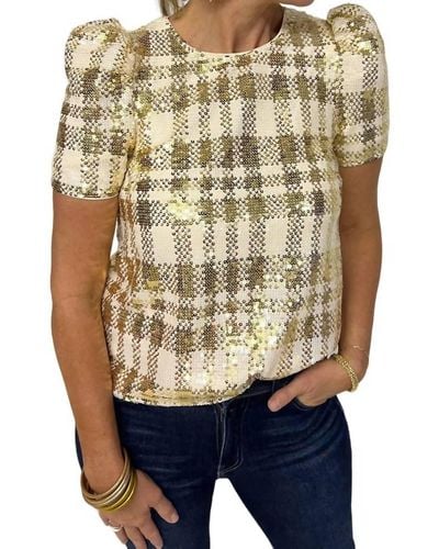 Thml Plaid Sequin Short Sleeve Top - Natural