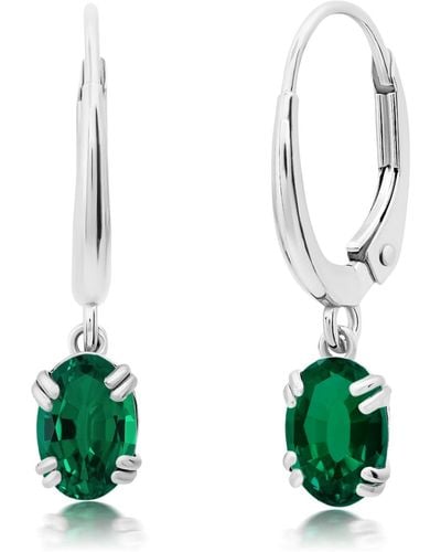 Nicole Miller 10k White Or Yellow Gold Oval Cut 6x4mm Gemstone Dangle Lever Back Earrings For - Green