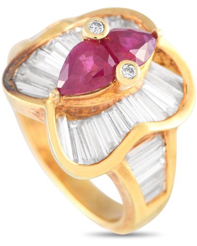 Non-Branded Lb Exclusive 18k Yellow 1.87ct Diamond Baguette And Ruby Ring Mf32-041924 - Pink