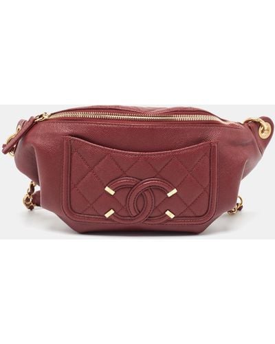 Chanel Quilted Caviar Leather Filigree Belt Bag - Red