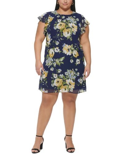 Jessica Howard Plus Floral Print Knee-length Mini Dress - Blue