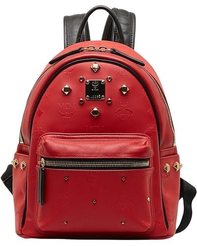 MCM Visetos Canvas Backpack Bag (pre-owned) - Red