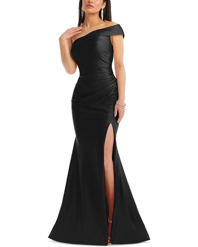 Cynthia & Sahar Ruched One Shoulder Evening Dress - Black