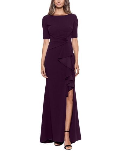 Betsy & Adam Petites Ruched Boatneck Evening Dress - Purple