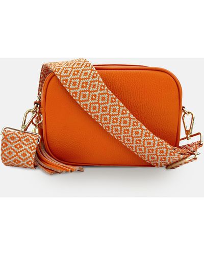 Apatchy London Leather Crossbody Bag With Cross-stitch Strap - Orange