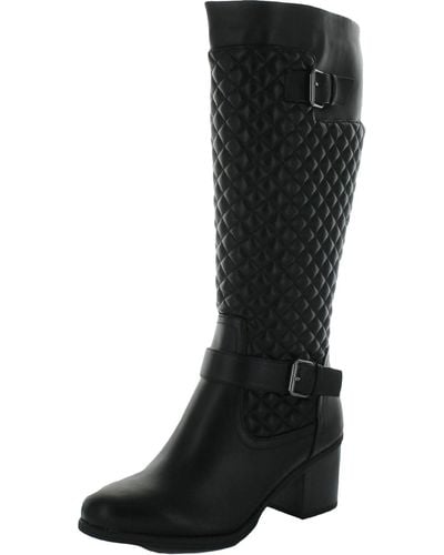 White Mountain Damask Faux Leather Quilted Knee-high Boots - Black