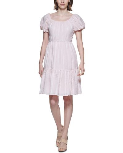 Calvin Klein Cotton Clip Dot Fit & Flare Dress - Pink