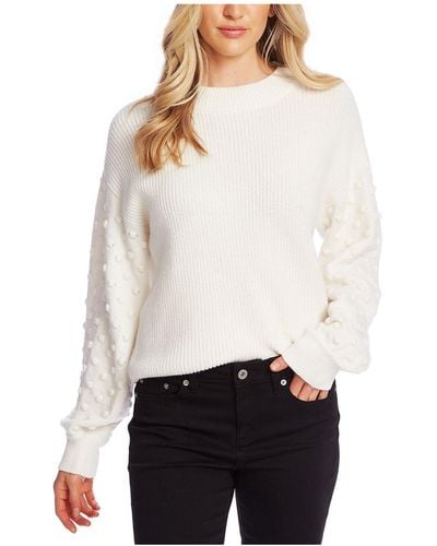 Cece Ribbed Polka Dot Pullover Sweater - White
