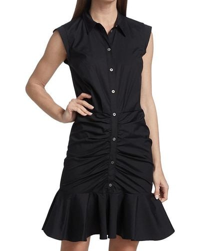 Veronica Beard Cotton Ruched Button Down Mini Shirt Dress - Black