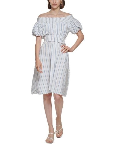 Calvin Klein Puff Sleeve Knee Fit & Flare Dress - White