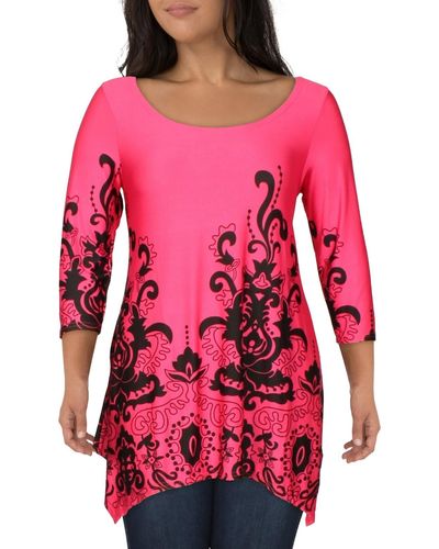 White Mark Plus Floral Print Pockets Tunic Top - Red