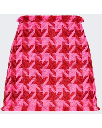 Versace Tweed Pied De Poule Mini Skirt Parade Red And Fuchsia