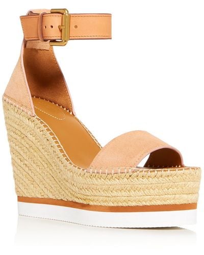 See By Chloé Glyn Suede Ankle Strap Wedge Sandals - Natural