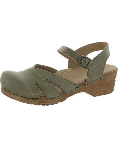 Sanita Margrethe Leather Closed Toe Wedge Sandals - Green