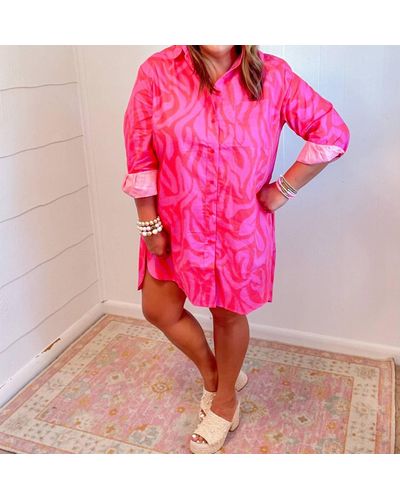 Karlie Zebra Poplin Pocket Shirt Dress - Pink