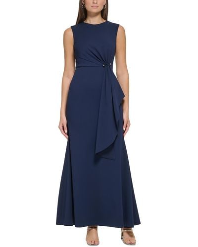 DKNY Knit Side Ruched Evening Dress - Blue