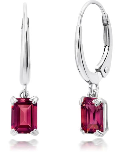 Nicole Miller 10k White Or Yellow Gold Emerald Cut 6x4mm Gemstone Dangle Lever Back Earrings - Pink