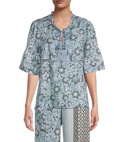 Johnny Was Marrakesh Embroidered Peasant Top - Blue