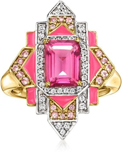 Ross-Simons Multi-gemstone Art Deco-inspi Ring With Pink Enamel