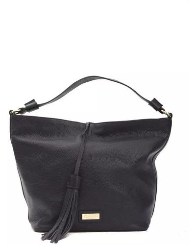 Pompei Donatella Chic Leather Shoulder Bag With Logo Detailing - Blue